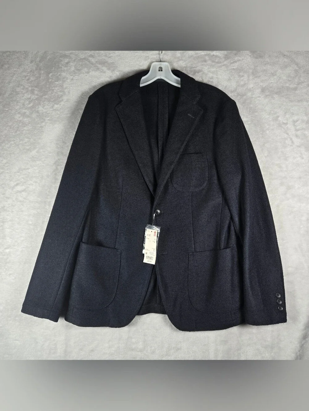 Uniqlo Wool Blended Jersey Jacket Blazer Size Medium Dark Navy Blue Patch Pocket